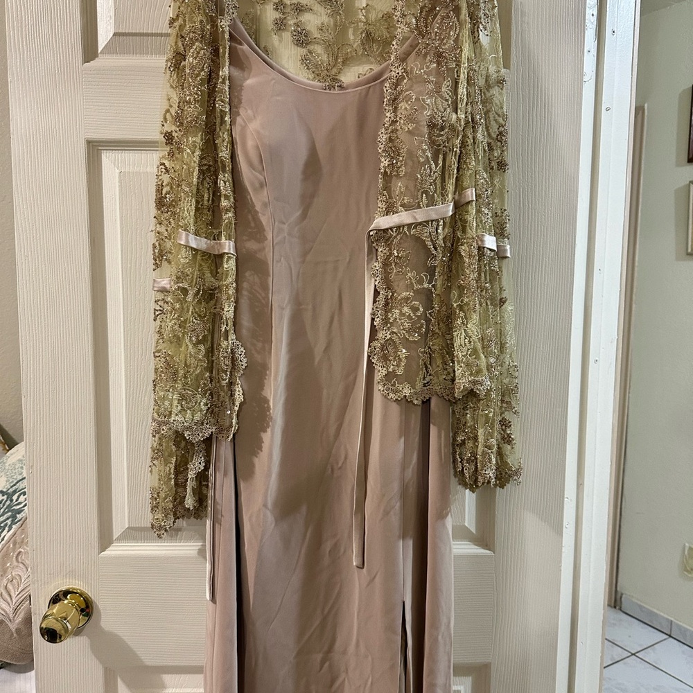 Elegant Dress with Lace cardigan and bell sleeves